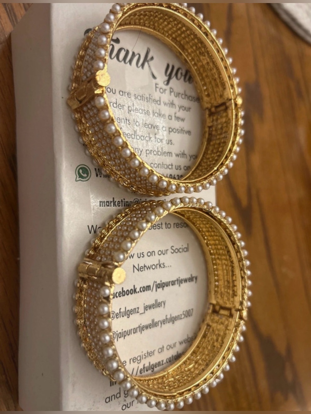 Gold and White Pearl-Trim Hoop Bangles